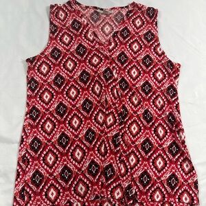 Dana Buchman Red and Black Geometric Sleeveless Blouse